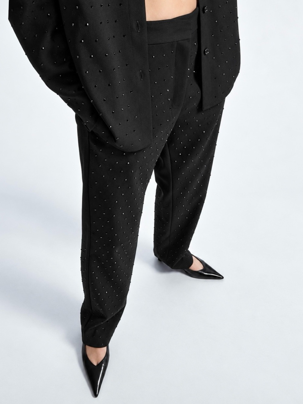 COS $250 Diamanté Embellished Wool Blend Trousers Black US 6 NWOT Luxury Y2K